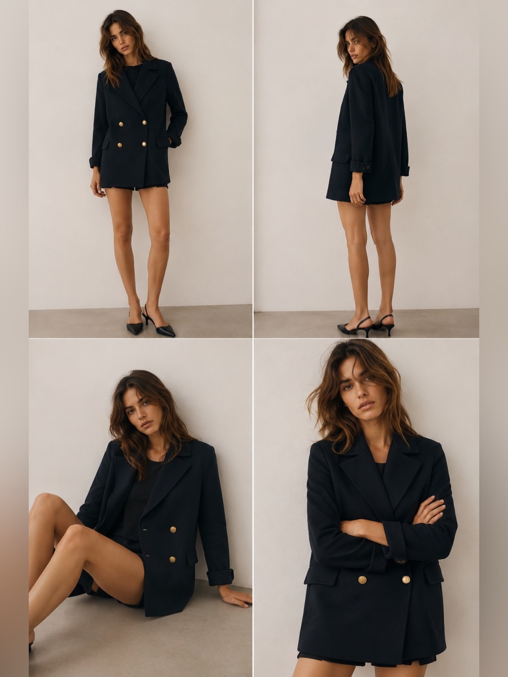 Zara Navy Double-Breasted Pea Coat with Gold Buttons